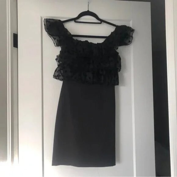 NEW Zara Mini Dress Sheer Polka Dot Ruffles Bodycon Black Zipper Sleeveless XS - Picture 1 of 2